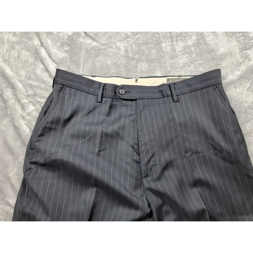 Daniel Cremieux black striped Flat Front‎ Wool Suit Dress Pants 36x27, hemmed